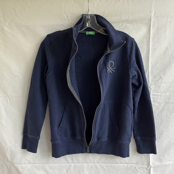 Benetton boys 10/11years navy blue zip up jacket size XL, mock neck, two pockets - Picture 4 of 9